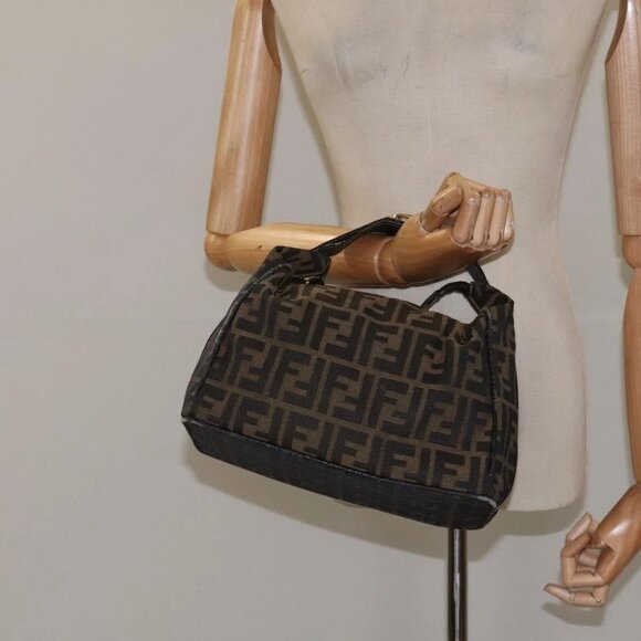 Fendi Bag Makeup Vanity Cosmetic Canvas Brown Pouch Zucca FENDI